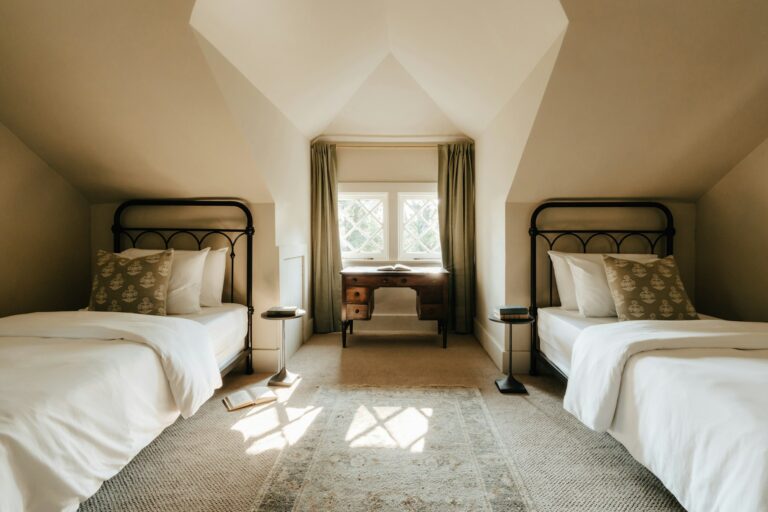 Converted loft bedroom under a pitched roof