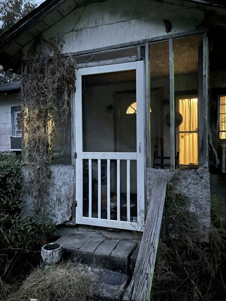 Front porch with glazed door on a brick house